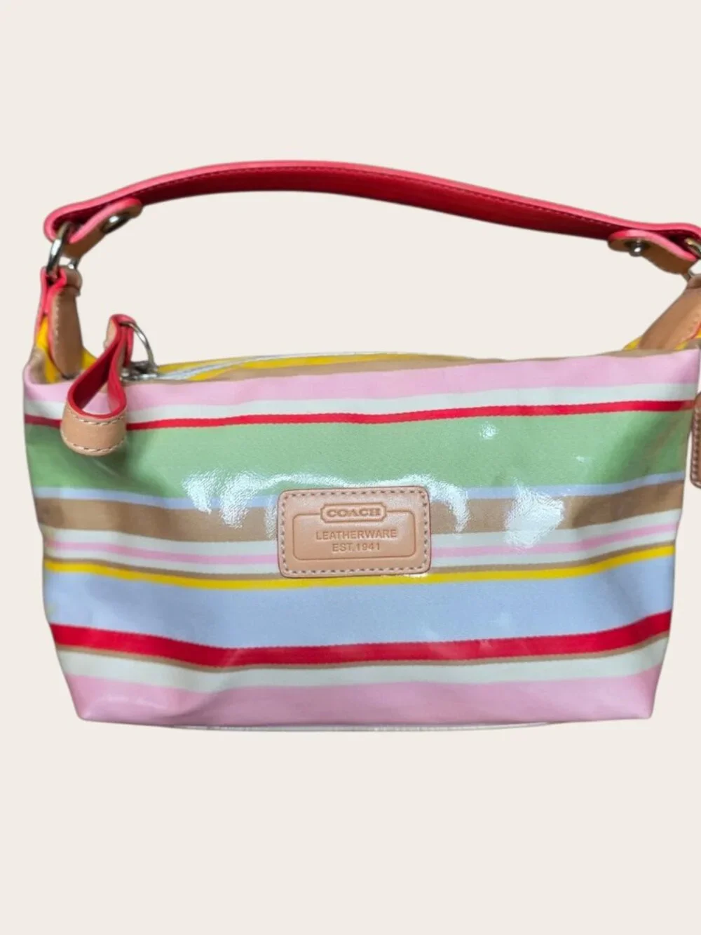 Coach Hampton Watercolor Stripe Pouch Bag Y2K Vintage Vachetta Trim Rare - Picture 11 of 16